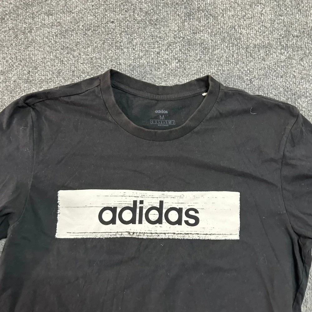 Adidas T-Shirt Mens Size M Black Graphic Box Logo Cotton Short Sleeve Athletic